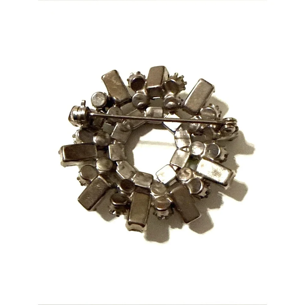 Vintage Crystal Rhinestone Baguette Cluster Brooch Round Statement Pin 2.5